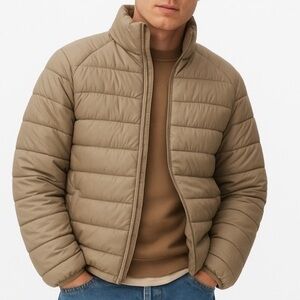 Primark‎ Taupe Puffer Jacket Men’s Medium Lightweight Shower Resistant Zip Coat